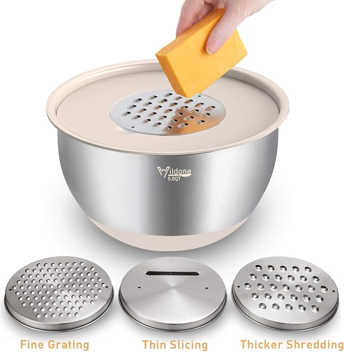 Wildone Mixing Bowls with Airtight Lids Set, with Grater Attachments & Non-Slip - Image 3