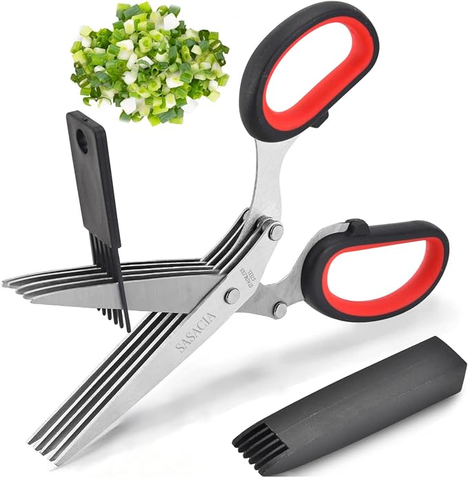 Herb Scissors with 5 Blades & Cleaning Kit, Stainless Steel Kitchen Shears by SASACIA