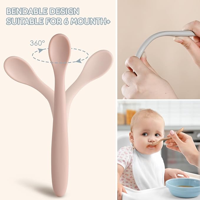 Silicone Baby Feeding Spoons, First Stage Baby Infant Spoons, Soft-Tip Easy on - Image 4