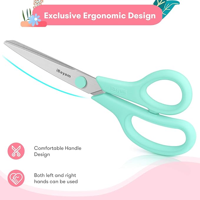 Scissors, iBayam 8" All Purpose Scissors Bulk 3-Pack, Ultra Sharp 2.5mm Thick - Image 3