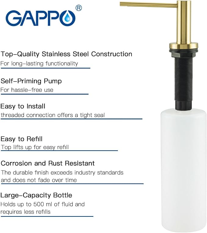 Kitchen Sink Soap Dispenser Champagne Gold Stainless Steel GAPPO Countertop - Image 7