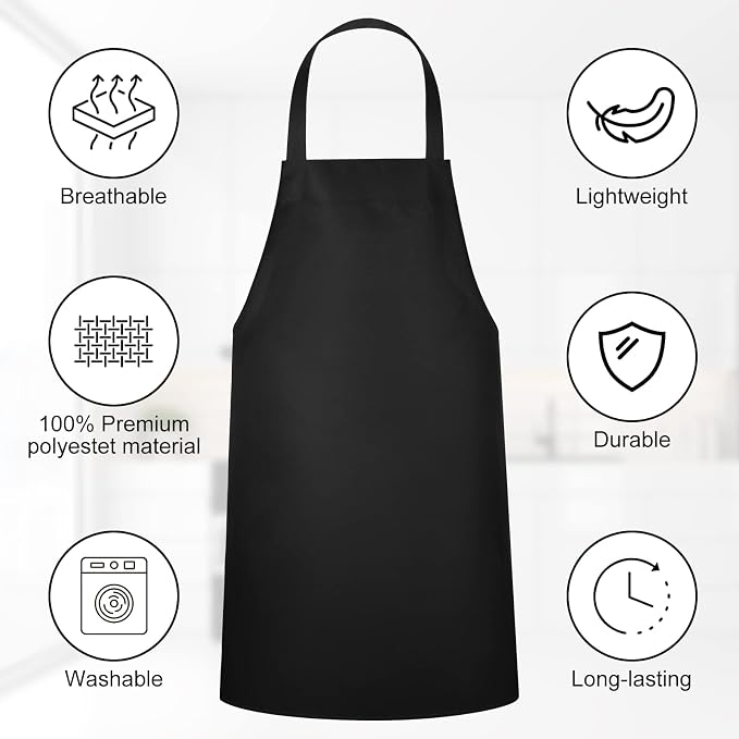 Foaincore Bib Aprons, Unisex Apron No Pocket Bulk Machine Washable Plain Aprons - Image 3