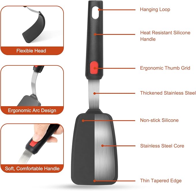 Hotec Silicone Spatula Turner for Nonstick Cookware, Cooking Spatulas 600°F - Image 6