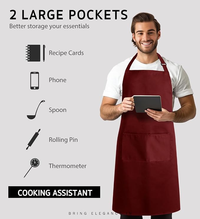 Syntus Apron for Men Women, Adjustable Cooking Kitchen Chef Aprons - Image 4