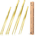 4 Pcs Fine Long Tweezer Tongs Professional Gold, Sea food and BBQ by BUNDLEPRO