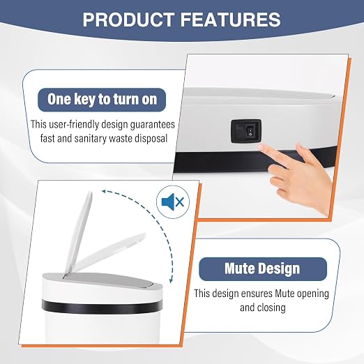 PayLessHere | 13 Gallon Stainless Steel Trash Can | White | Automatic Touchless - Image 5