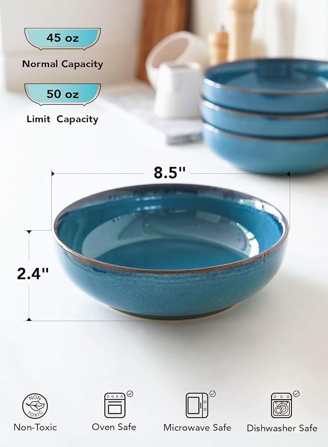 LE TAUCI Pasta Bowls 45 Ounce, Ceramic Salad Bowl, Large Serving Bowl Set - Image 5