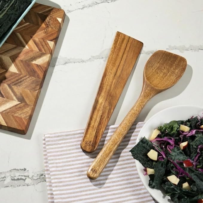 SLATE & ROYCE Wooden Spoon and Spatula Set, 2-Piece Non-Toxic Acacia Wood - Image 8