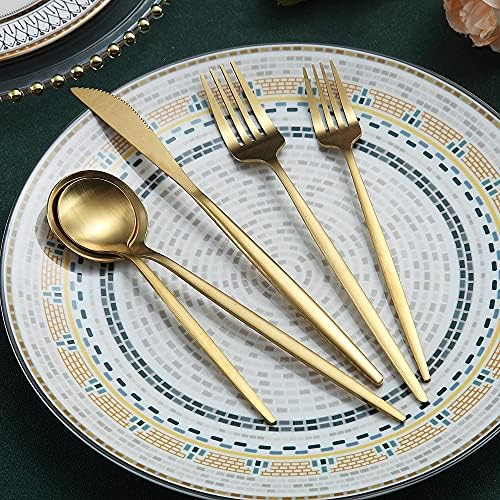 Matte Gold Silverware Set 20 Pieces, Stainless Steel Golden Flatware