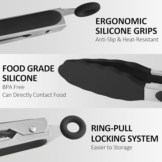 9 Pieces Silicone Tongs for Cooking 7, 12 inches Kitchen Tongs - Image 5