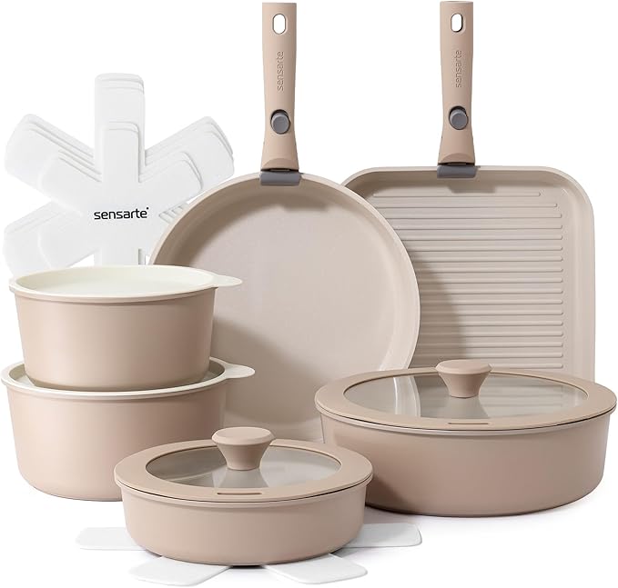 SENSARTE 17 Piece Ceramic Pots and Pans Set, Nonstick Detachable Handle Cookware by SENSARTE