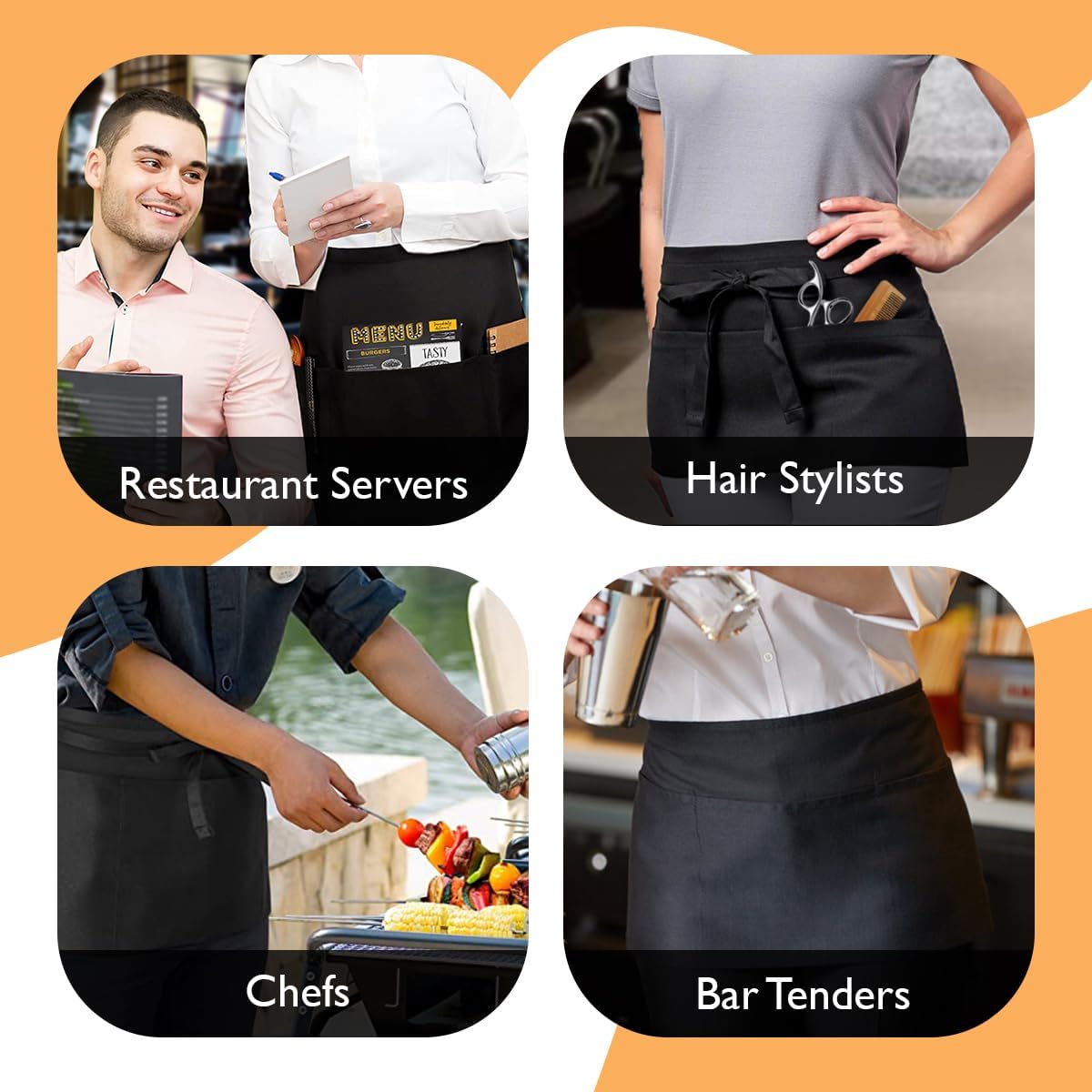 Server Aprons with 3 Pockets – 100% Polyester Waist Apron, 24x12 Inch