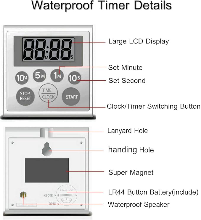 Digital Timer Waterproof Shower Timer Shower Clock Bathroom Kitchen Timer - Image 5