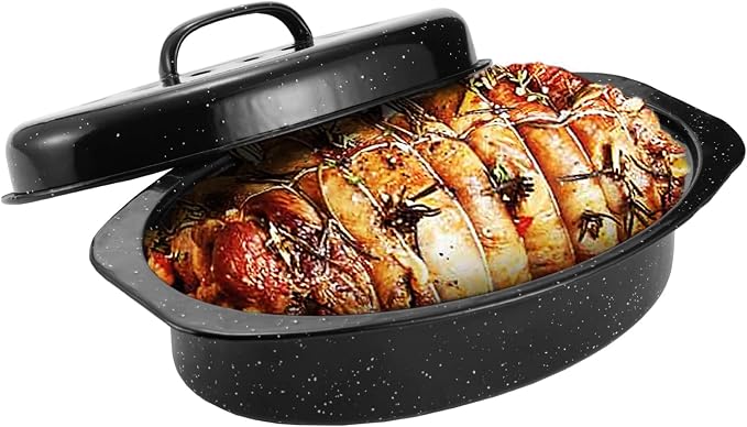 JY COOKMENT Granite Roaster Pan, Small 13” Enameled Roasting Pan - Image 8