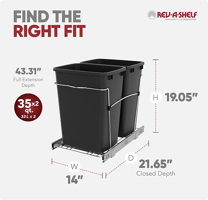 Rev-A-Shelf RV-18KD-18C S Double Pullout Trash Can - Image 3