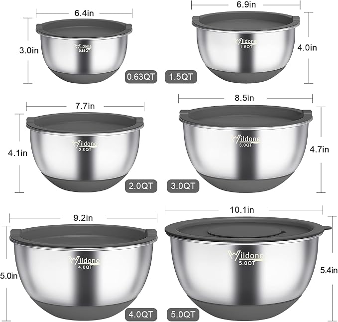 Wildone Mixing Bowls with Airtight Lids, 3 Grater Attachments, Measurement - Image 2