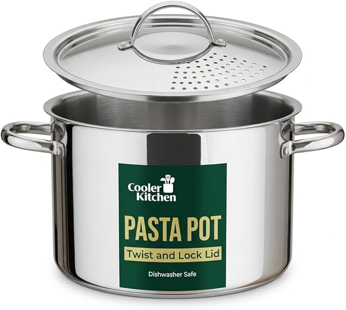 Stainless Steel Pasta Pot with Strainer Lid — 5.5 Qt Large Capacity Spaghetti by CoolerKitchen