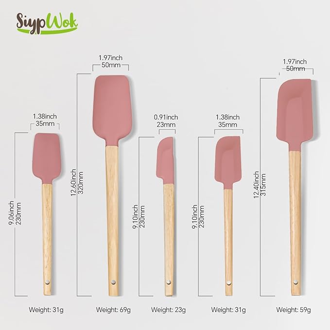 Silicone Spatula Set, Food Grade Rubber Spatula-5 Piece Nonstick Rubber Spatulas - Image 2