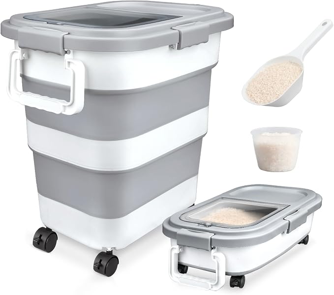 Komzon Rice Storage Container, Collapsible Airtight 10-40 Lb Rice Storage by Komzon