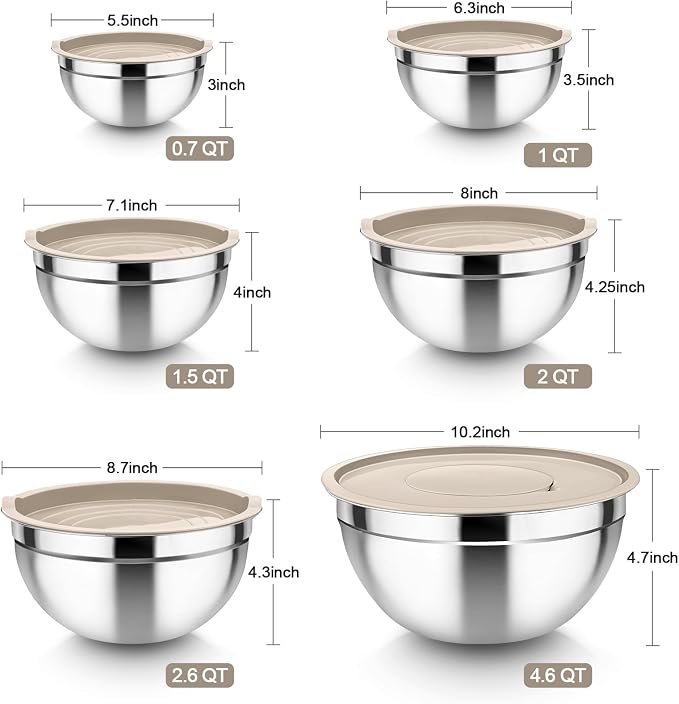 TeamFar Mixing Bowls, for Food Cooking Baking Storing, Khaki - Image 2