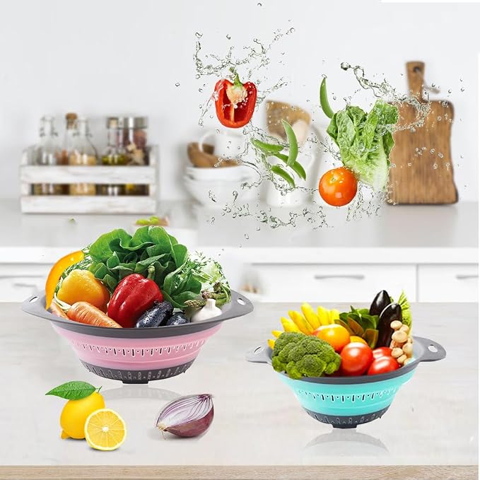 Collapsible Colander Set, Square Round Triangles Silicone Kitchen Strainer - Image 6