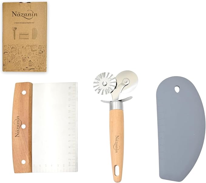 NAZANIN Baking Trio Set – Stainless Steel Dough Scraper by NAZANIN
