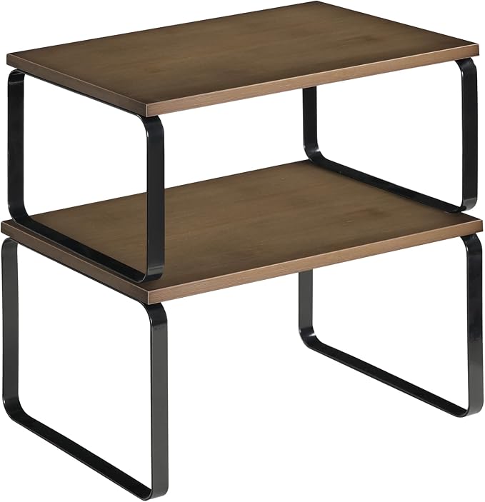 HOOBRO Cabinet Organizer Shelf, Expandable Kitchen Storage, Stackable Bamboo by HOOBRO