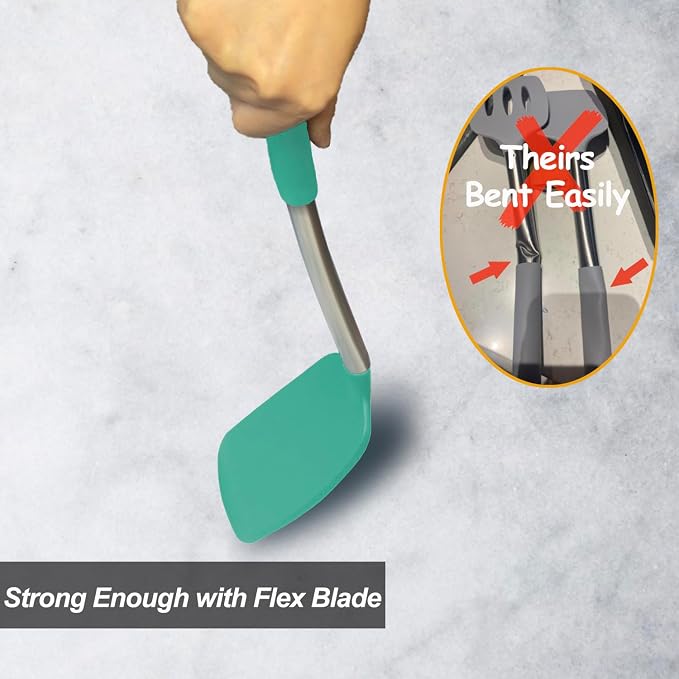 2 Pack Spatulas, Solid & Slotted Silicone Spatula Set, Stainless Steel Handle - Image 4