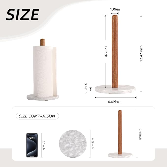 Acacia Wood & Marble Paper Towel Holder – Freestanding Paper Towel Holder - Image 3