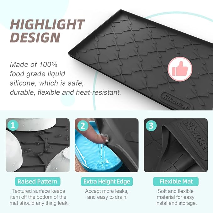 SIKADEER 22" x 22" Under Sink Mat Waterproof, Silicone Mat Kitchen Drawer Shelf - Image 5