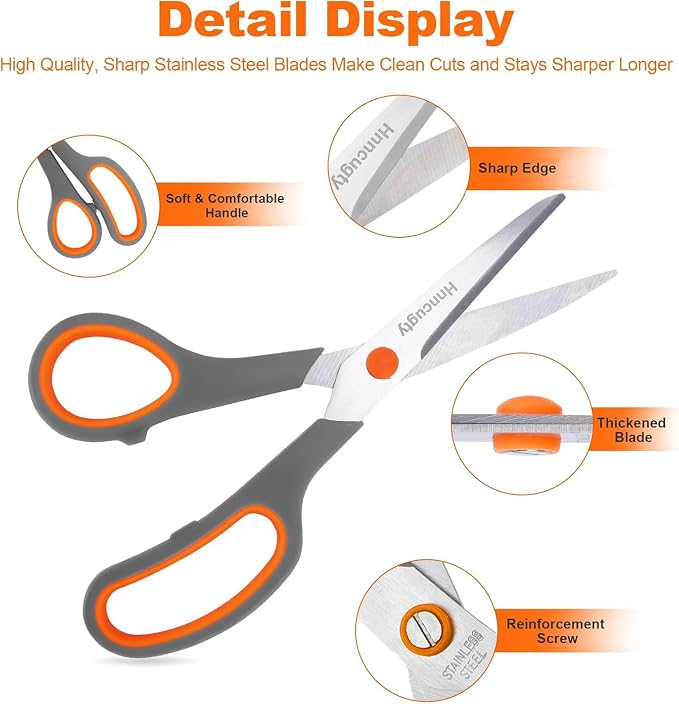 Scissors for Office School Supplies, Hnncugty 8" Scissors All Purpose Bulk Set - Image 4
