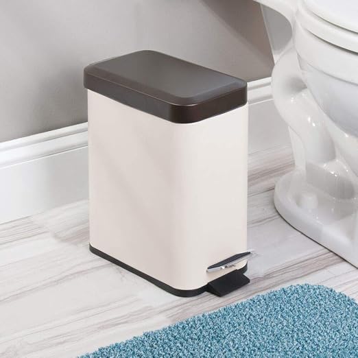 mDesign Small Modern 1.3 Gallon Rectangle Metal Lidded Step Trash Can, Compact - Image 2