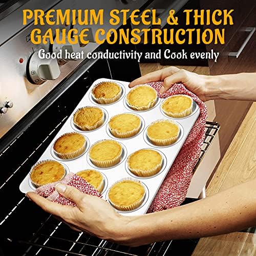 E-far Muffin Pan 12-Cup, 2-Pack Stainless Steel Cupcake Pan for Oven