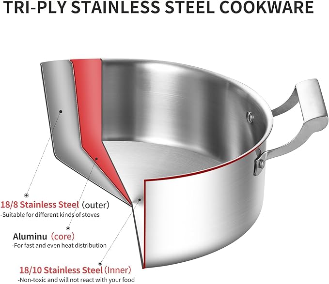Delarlo 6.8QT Tri-Ply Stainless Steel Double-flavor Shabu Shabu Pot 12 inch - Image 2