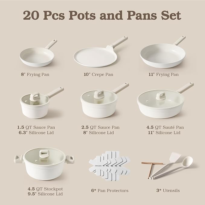 SENSARTE 20Pcs Pots and Pans Set Nonstick, Ceramic Cookware Set Non Stick - Image 2