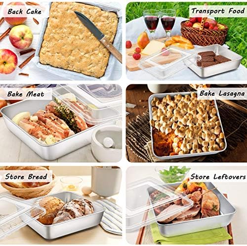 P&P CHEF 8” x 8” Baking Pan with Lid, Square Cake Pan with Lid, 4 Pcs