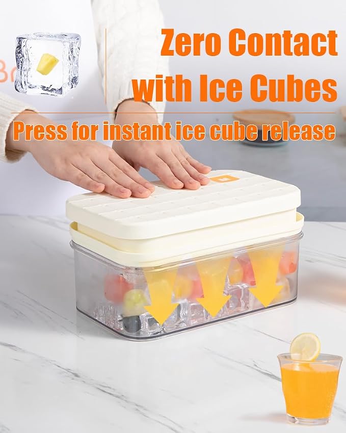 Brigii Ice Cube Tray with Lid&Bin, Ice Cube Mold with 56 Cubes, Stackable Ice - Image 3