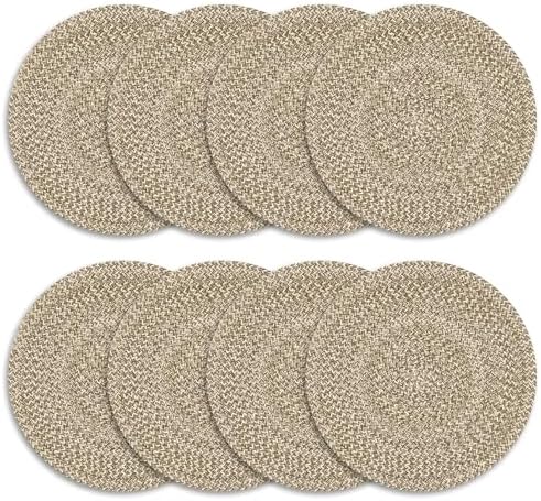 Marled Twist Set of 8 Placemats, 15" Round Cotton, Beige, Heat