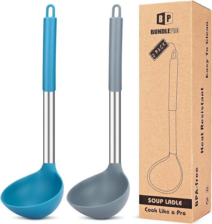 Pack of 2 Ladle Spoon, Silicone Large Spoon by BUNDLEPRO