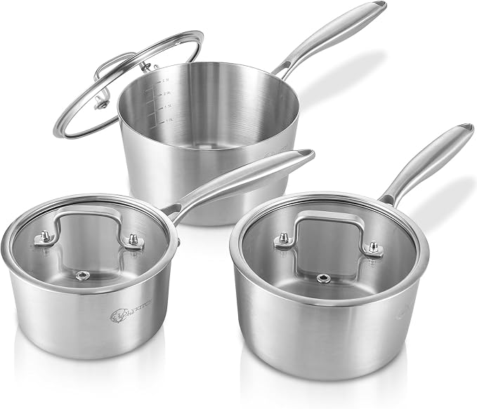 LOLYKITCH 1.5-2.5-3.0 QT, Tri-Ply Stainless Steel Saucepan Set of 3, Induction by LolyKitch