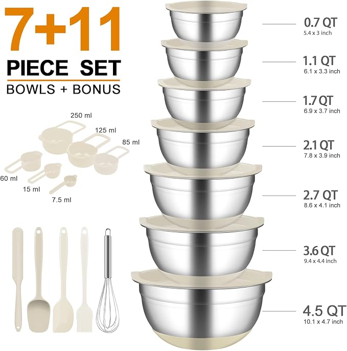 CHAREADA Mixing Bowls with Airtight Lids, Size 4.5, 0.7 qt, Fit - Image 3