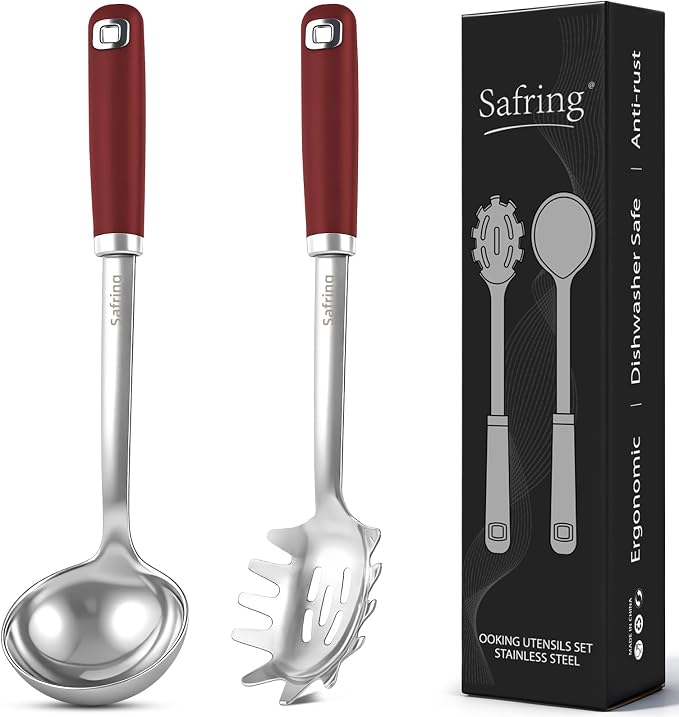 Safring Stainless Steel Soup Ladle and Spaghetti Spoon Set, Heat Resistant by Safring