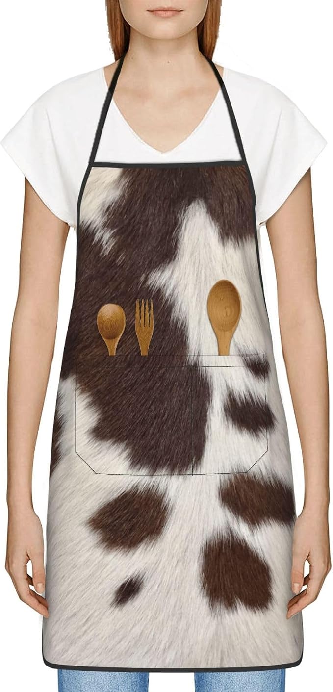 Cow Print Oven Mitts Pot Holders Cooking Apron Set of 5 Silicone Brown Cowhide - Image 6