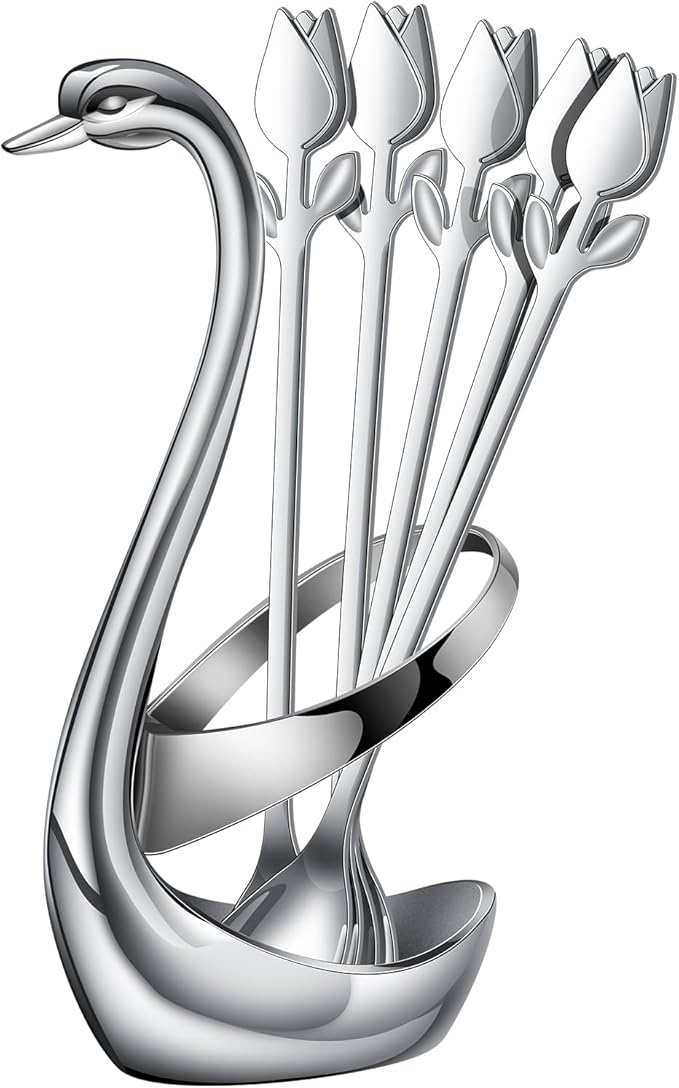 Silver Small Coffee Spoon Holder Set, Swan Base by SGvrPvz