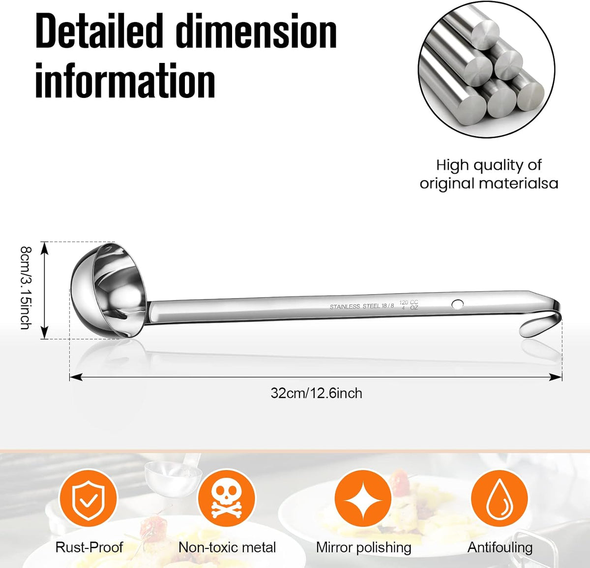 5 Pcs Soup Ladles Stainless Steel Serving Ladle Long Handle, 4 oz