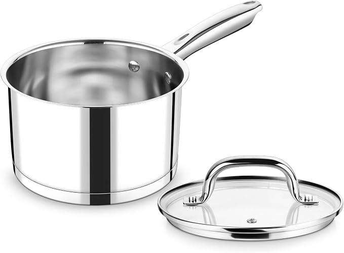 P&P CHEF 2 Quart Saucepan with Lid Set, Stainless Steel Small Cooking Pot by PPCHEF