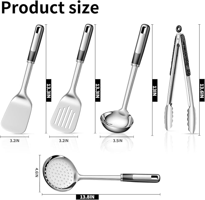 Cooking Utensil Set, Stainless Steel Kitchen Tools Include Solid & Slotted - Image 2