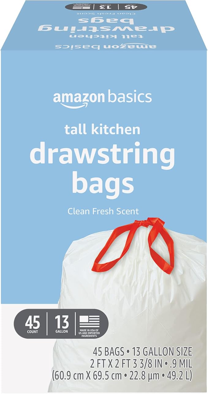 Amazon Basics Tall Kitchen Drawstring Trash Bags, Clean Fresh Scent, 13 Gallon by AmazonBasics