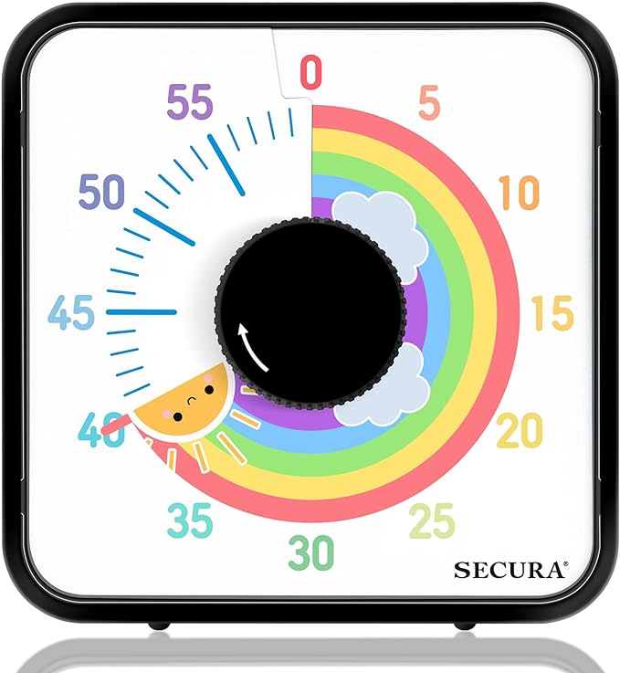 Secura 60-Minute Visual Timer, 7.5 Inch Magnetic Rainbow Countdown Timer by Secura