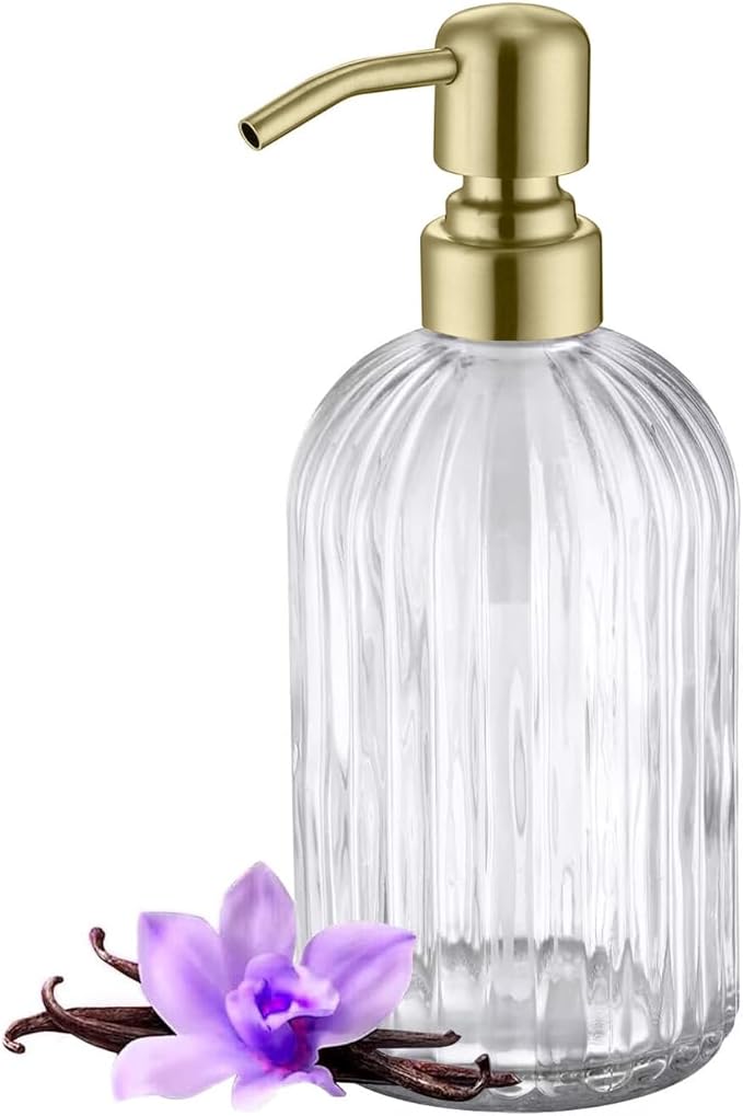Gold Refillable Glass Kitchen Soap Dispenser, 16oz Bathroom Soap Dispenser by LEETCPHOME